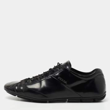 Pre Owned Prada Black Leather Lace Up Sneakers Size 43.5 