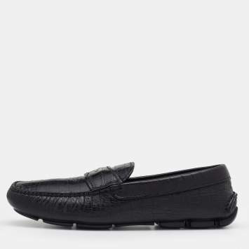 Pre Owned Prada Black Croc Embossed Leather Penny Slip On Loafers Size 39.5