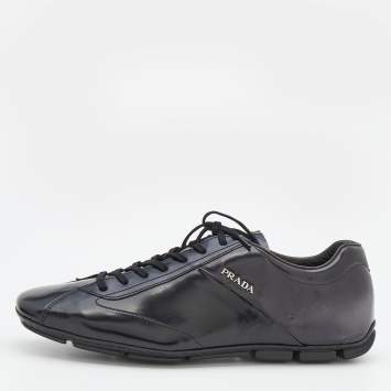 Pre Owned Prada Black Leather Lace Up Low Top Sneakers Size 40