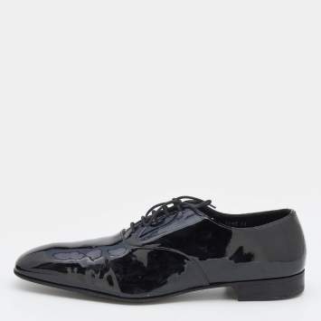 مملوكة مسبقًا Prada Black Patent Leather Lace Up Oxfords Size 46