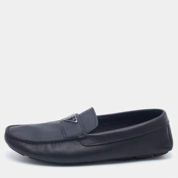 Pre Owned Prada Black Saffiano Leather Slip On Loafers Size 42.5