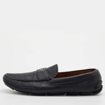 Pre Owned Prada Black Leather Slip On Loafers Size 43.5