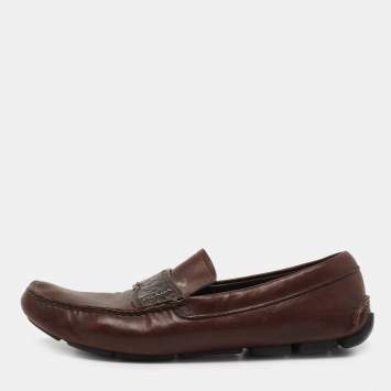 Pre Owned Prada Brown Leather Slip On Loafers Size 41