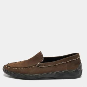 Pre Owned Tod's Brown Nubuck Leather Slip On Loafers Size 40.5