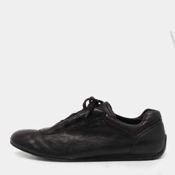 Pre Owned Prada Black Leather Low Top Sneakers Size 42