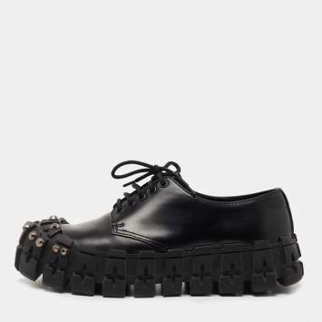 Pre Owned Prada Black Leather Chunky Wheel Lug Studded Sneakers Size 41