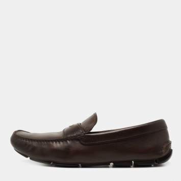 Prada Brown Leather Slip On Loafers Size 44