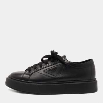 Prada Black Leather Low Top Sneakers Size 42.5