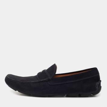 مملوكة مسبقًا Prada Navy Blue Suede Slip On Loafers Size 44