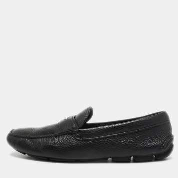 Pre Owned Prada Black Leather Slip On Loafers Size 43.5