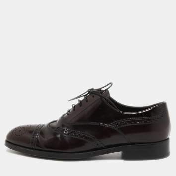 Pre Owned Prada Burgundy Brogue Leather Lace Up Oxfords Size 39.5