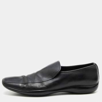 Pre Owned Prada Sport Black Leather Slip On Loafers Size 44