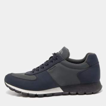 Pre Owned Prada Blue/Grey Canvas  Low Top Sneakers Size 41