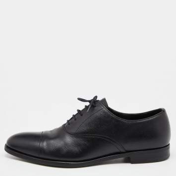 Pre Owned Prada Black Saffiano Leather Lace Up Oxfords Size 40.5