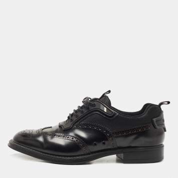 مملوكة مسبقًا Prada Black Brogue Leather and Mesh Lace Up Oxfords Size 41.5