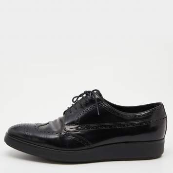 Prada Black Brogue Leather Lace Up Derby Size 42.5
