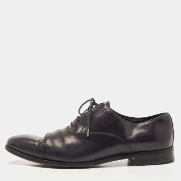 Pre Owned Prada Dark Blue Leather Cap Toe Lace Up Oxford Size 43