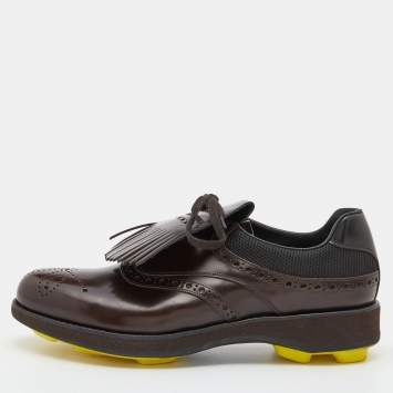 Prada Brown/Black Brogue Leather and Mesh Lace Up Derby Size 43
