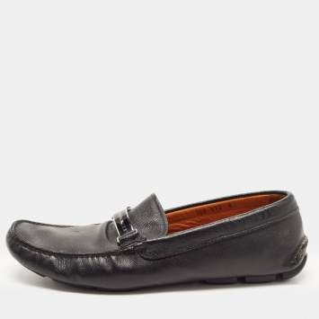 Pre Owned Prada Black Saffiano Leather Slip On Loafers Size 42