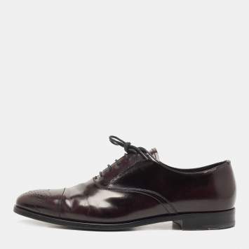 Pre Owned Prada Burgundy Leather Lace Up Brogue Oxford Size 42