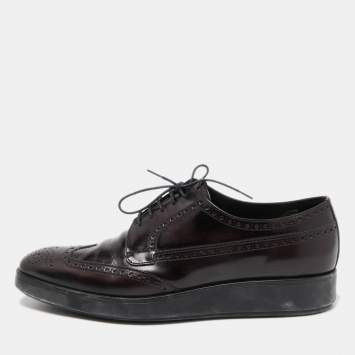 Pre Owned Prada Burgundy Brogue Leather Oxfords Sneakers Size 43