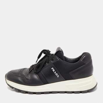 مملوكة مسبقًا Prada Black Leather and Mesh Prax 01 Sneakers Size 40