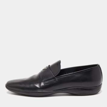 Pre Owned Prada Black Leather Dress Loafers Size 46