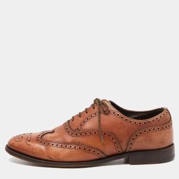 Pre Owned Prada Brown Leather Lace Up Oxfords Size 41