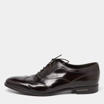 Pre Owned Prada Brown Patent Leather Lace Up Oxfords Size 43.5