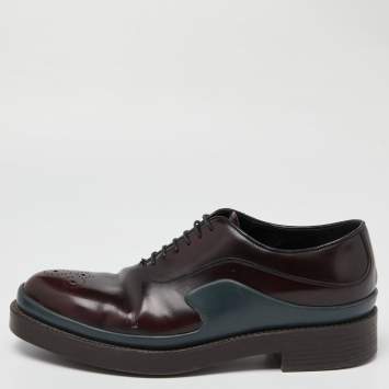 Pre Owned Prada Burgundy Leather Lace Up Oxfords Size 43.5
