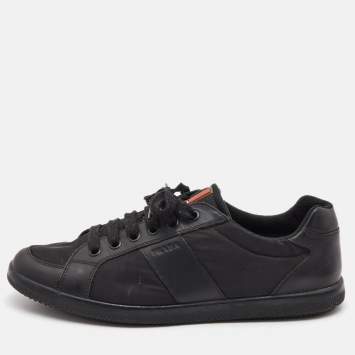Pre Owned Prada Black Leather and Nyon Low Top Sneakers Size 44