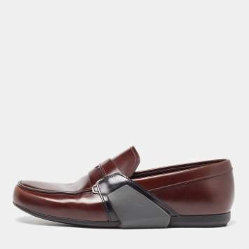 Pre Owned Prada Brown Leather Slip On Loafers Size 42
