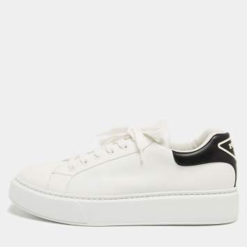 Pre Owned Prada White/Black Leather Macro Low Top Sneakers Size 42