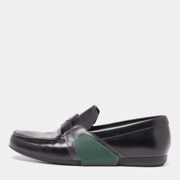 Pre Owned Prada Black Leather Slip On Loafers Size 42