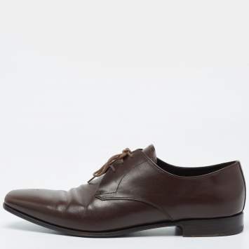 Pre Owned Prada Brown Leather Lace Up Oxford Size 43.5