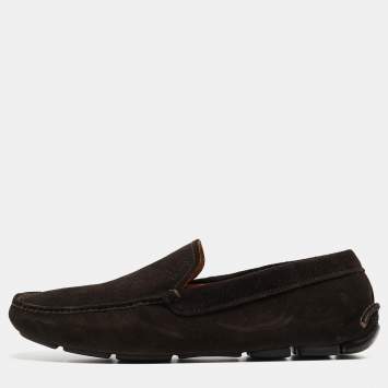 Pre Owned Prada Brown Suede Slip On Loafers Size 43