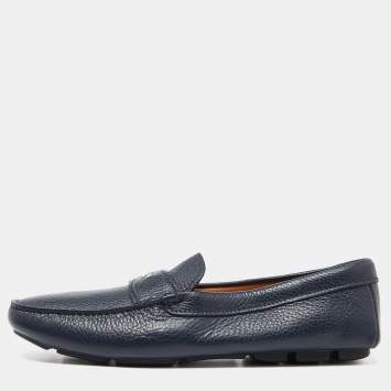 Pre Owned Prada Navy Blue Leather Penny Loafers Size 42.5