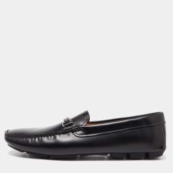 Pre Owned Prada Black Leather Slip On Loafers Size 42.5