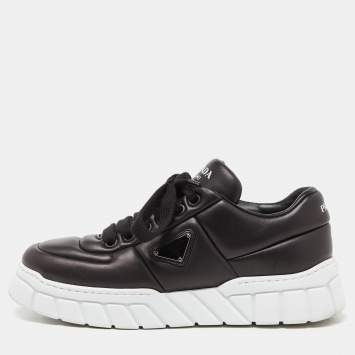 Pre Owned Prada Black Padded Leather Platform Sneakers Size 43