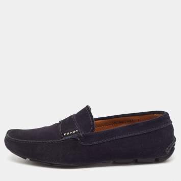 Pre Owned Prada Navy Blue Suede Slip On Loafers Size 41