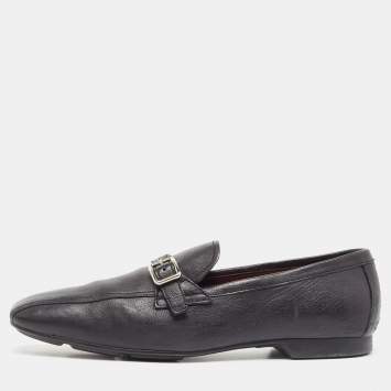 Pre Owned Prada Black Leather Square Toe Loafers Size 44