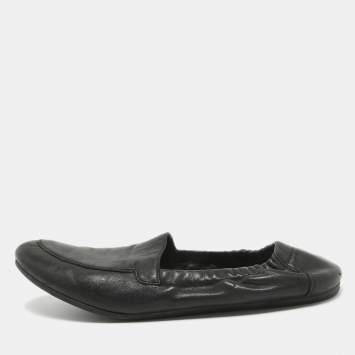 Pre Owned Prada Black Leather Scrunch Slip On Sneakers Size 44 