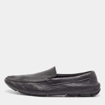 Pre Owned Prada Black Leather Slip On Loafers Size 43