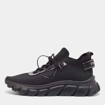 Pre Owned Prada Black Knit Fabric Lace Up Sneakers Size 43
