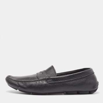 Pre Owned Prada Black Leather Slip On Loafers Size 42.5