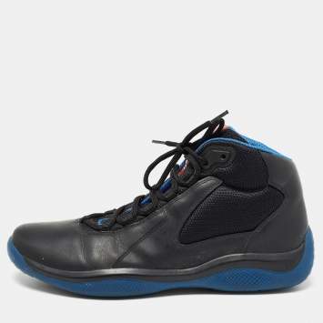 Pre Owned Prada Blue/Black Leather and Mesh Punta Ala  Sneakers Size 41