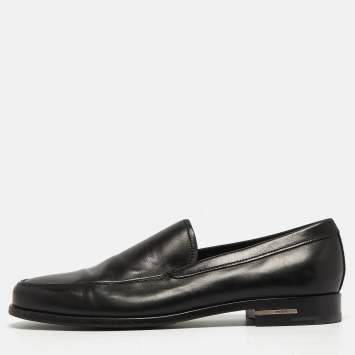 Pre Owned Prada Black Leather Slip On Loafers Size 41
