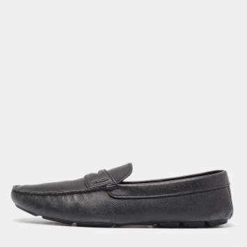 Pre Owned Prada Black Leather Slip On Loafers Size 46