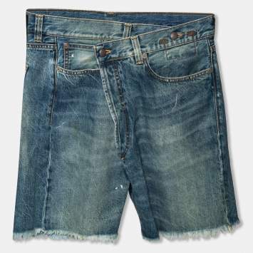 Pre Owned R13 Blue Denim Asymmetric Waist Frayed Edged Shorts M