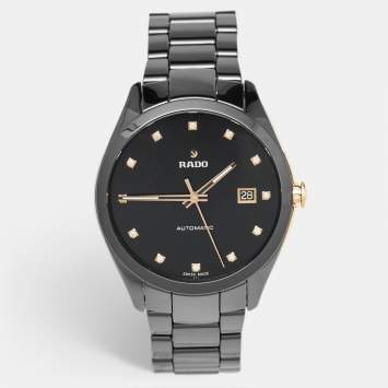 Pre Owned Rado Black Ceramic Diamond Gold Tone Stainless Steel Limited Edition Hyperchrome R32291712 Men's Wristwatch 42 mm